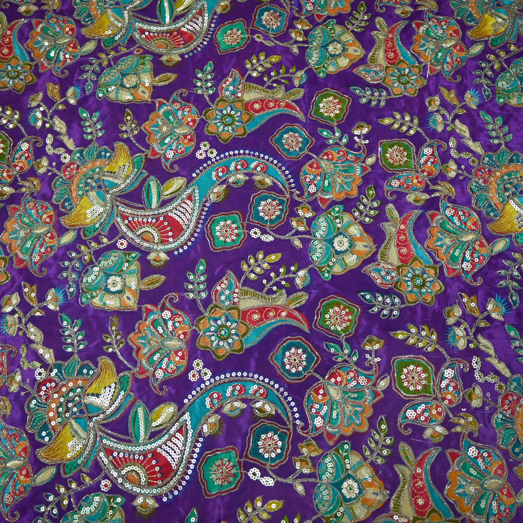 Crape Position Print Zari Sequence Embroidery Fabrics