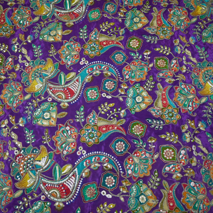 Crape Position Print Zari Sequence Embroidery Fabrics