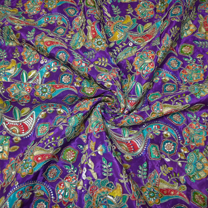 Crape Position Print Zari Sequence Embroidery Fabrics