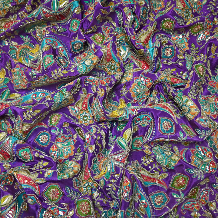 Crape Position Print Zari Sequence Embroidery Fabrics