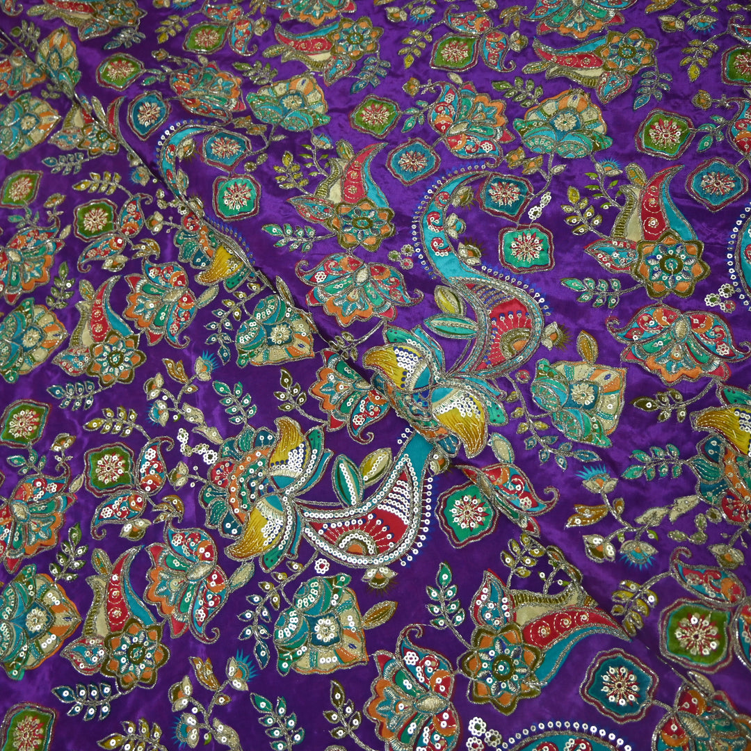 Crape Position Print Zari Sequence Embroidery Fabrics