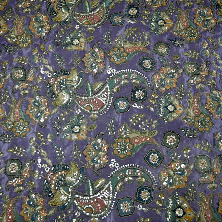 Crape Position Print Zari Sequence Embroidery Fabrics