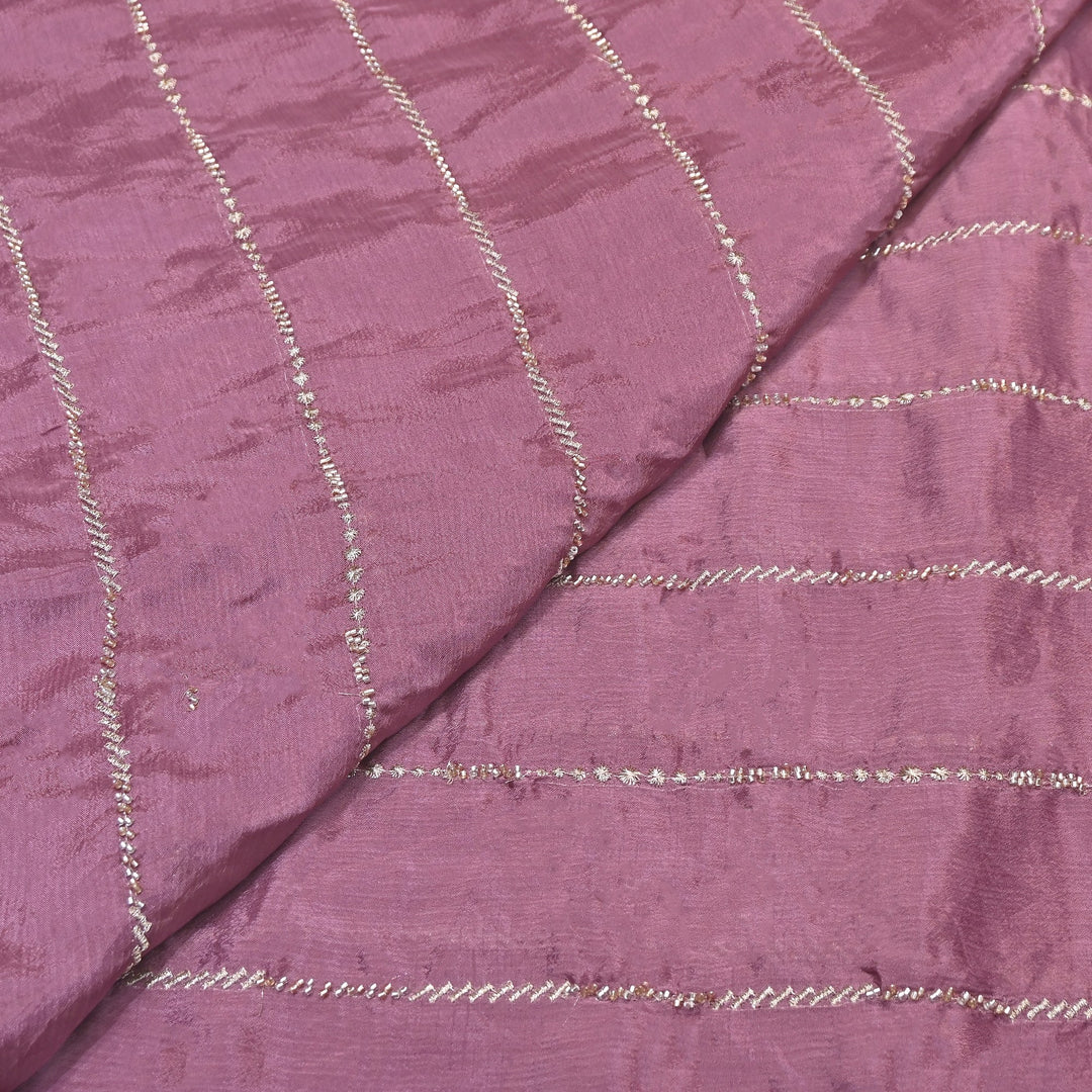 Premium Chinon Zari & Moti Work  Stripe Embroidery Fabric | Designer Fabric - V2616C-1