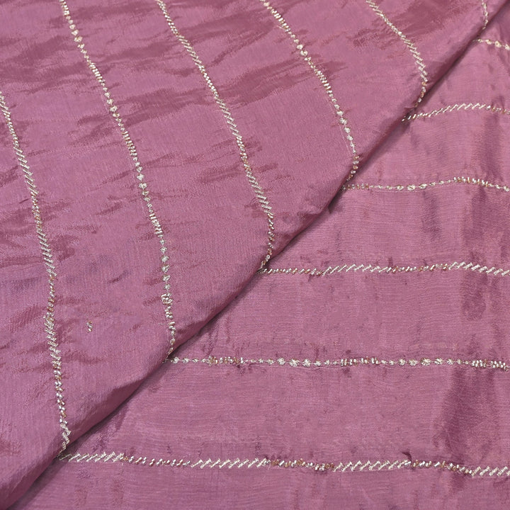 Premium Chinon Zari & Moti Work  Stripe Embroidery Fabric | Designer Fabric - V2616C-1