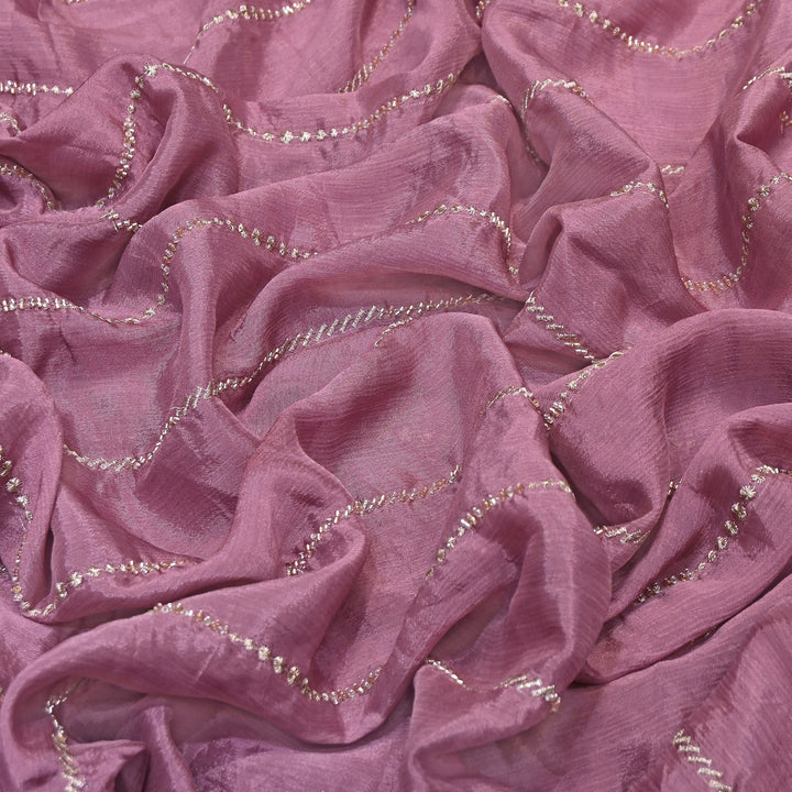 Premium Chinon Zari & Moti Work  Stripe Embroidery Fabric | Designer Fabric - V2616C-1