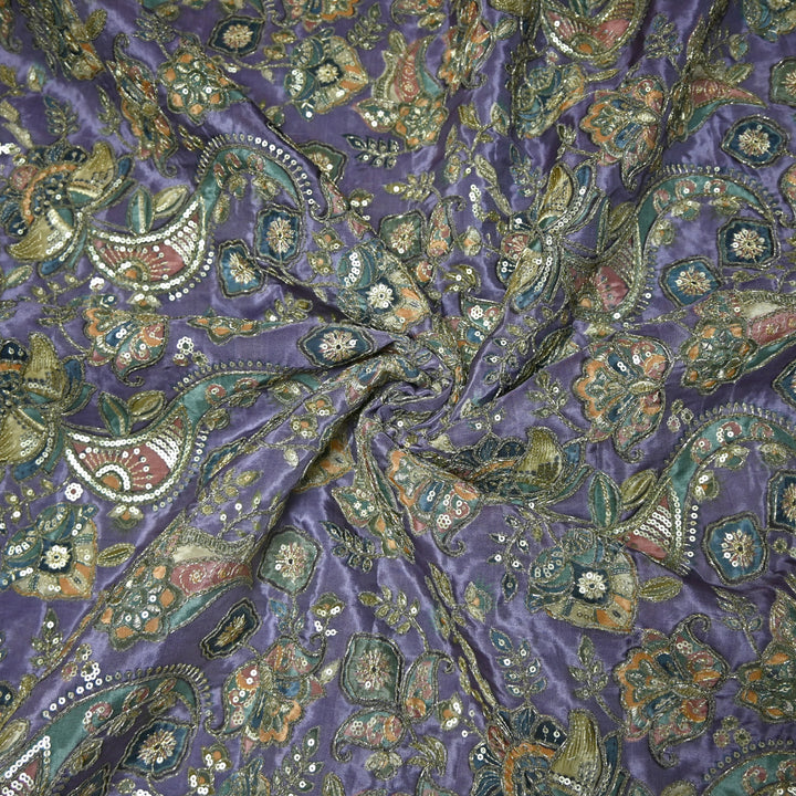 Crape Position Print Zari Sequence Embroidery Fabrics