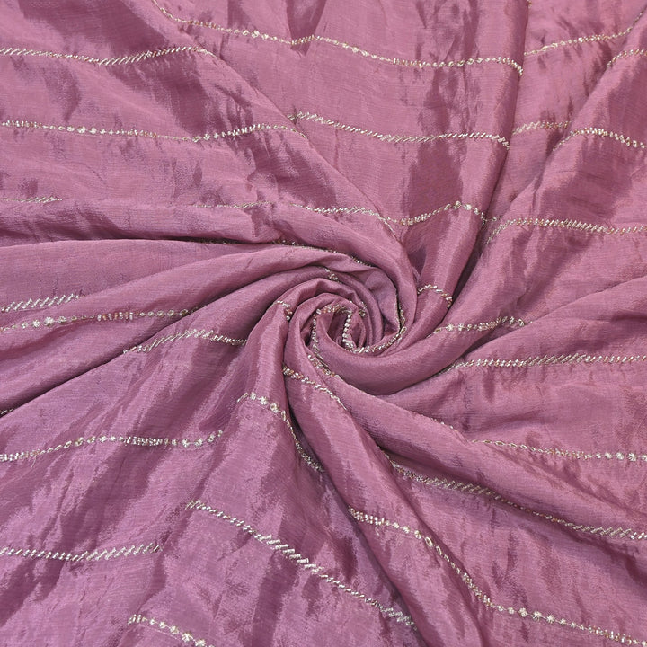 Premium Chinon Zari & Moti Work  Stripe Embroidery Fabric | Designer Fabric - V2616C-1