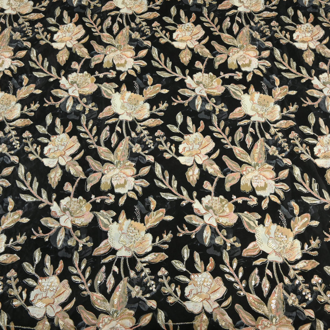 Beautiful Designer Crepe Position Prints, Zari & Sequin Embroidery Fabrics