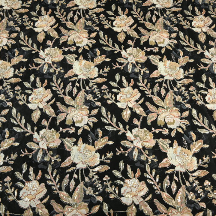 Beautiful Designer Crepe Position Prints, Zari & Sequin Embroidery Fabrics