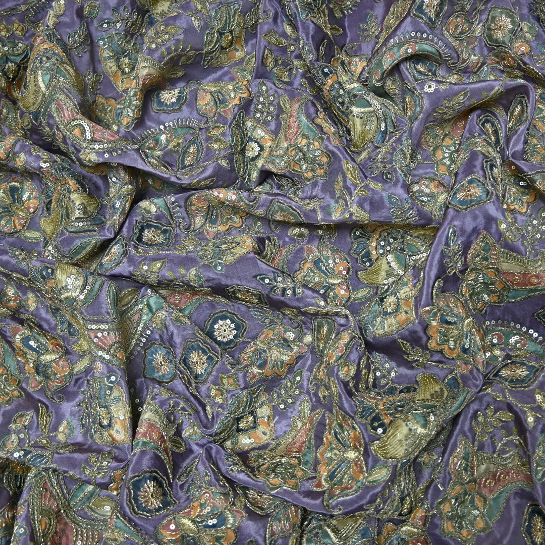 Crape Position Print Zari Sequence Embroidery Fabrics