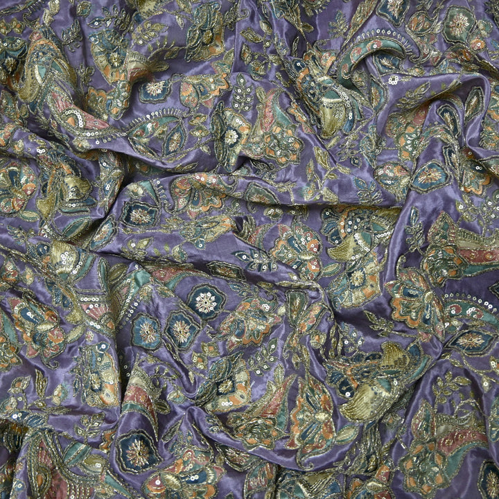 Crape Position Print Zari Sequence Embroidery Fabrics