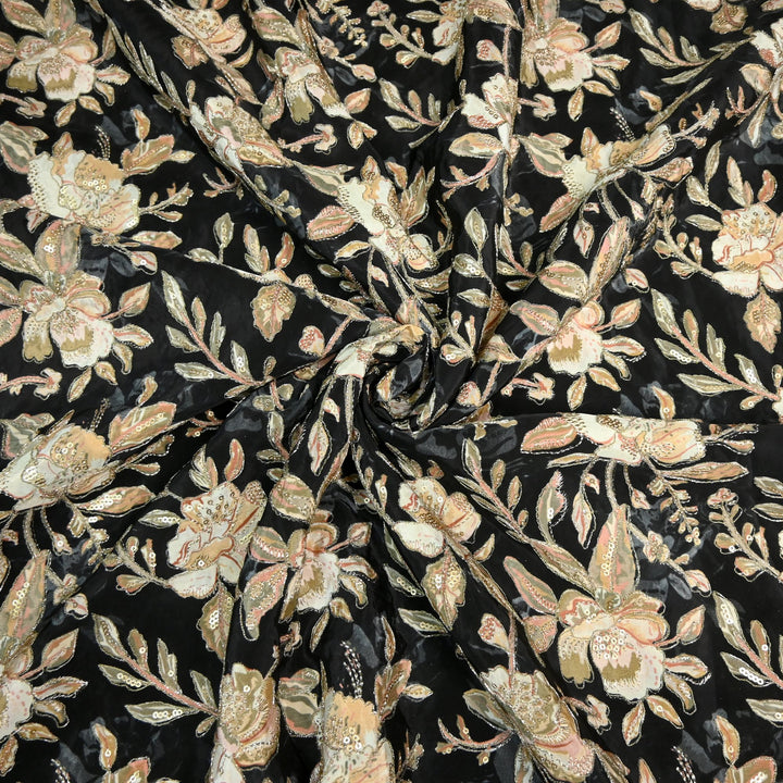 Beautiful Designer Crepe Position Prints, Zari & Sequin Embroidery Fabrics
