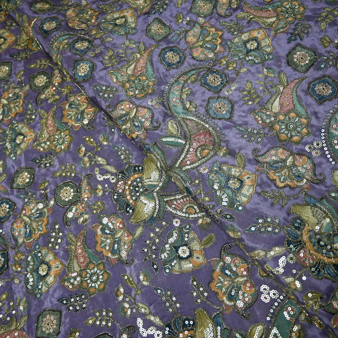 Crape Position Print Zari Sequence Embroidery Fabrics