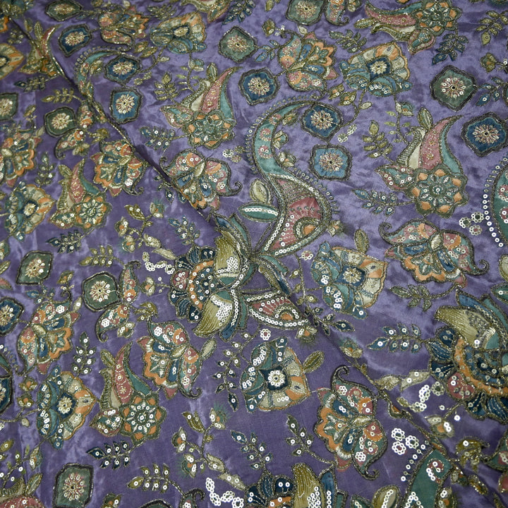 Crape Position Print Zari Sequence Embroidery Fabrics