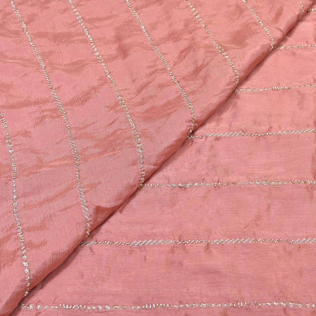 Premium Chinon Zari & Moti Work  Stripe Embroidery Fabric | Designer Fabric - V2616C-2