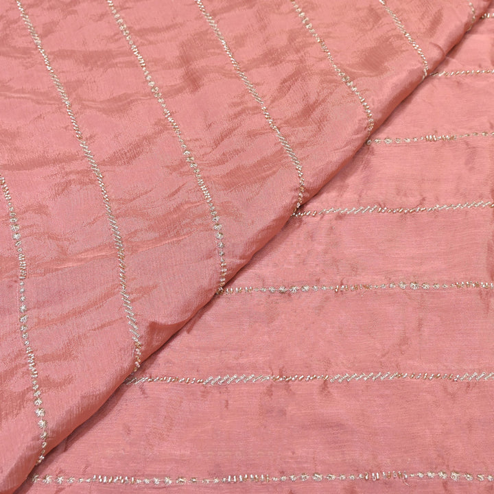 Premium Chinon Zari & Moti Work  Stripe Embroidery Fabric | Designer Fabric - V2616C-2