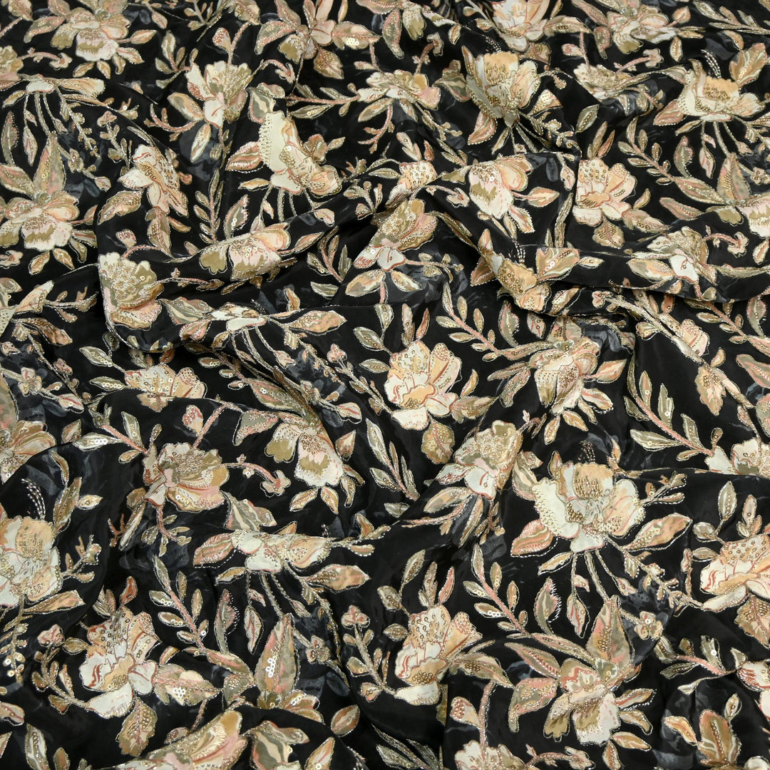 Beautiful Designer Crepe Position Prints, Zari & Sequin Embroidery Fabrics
