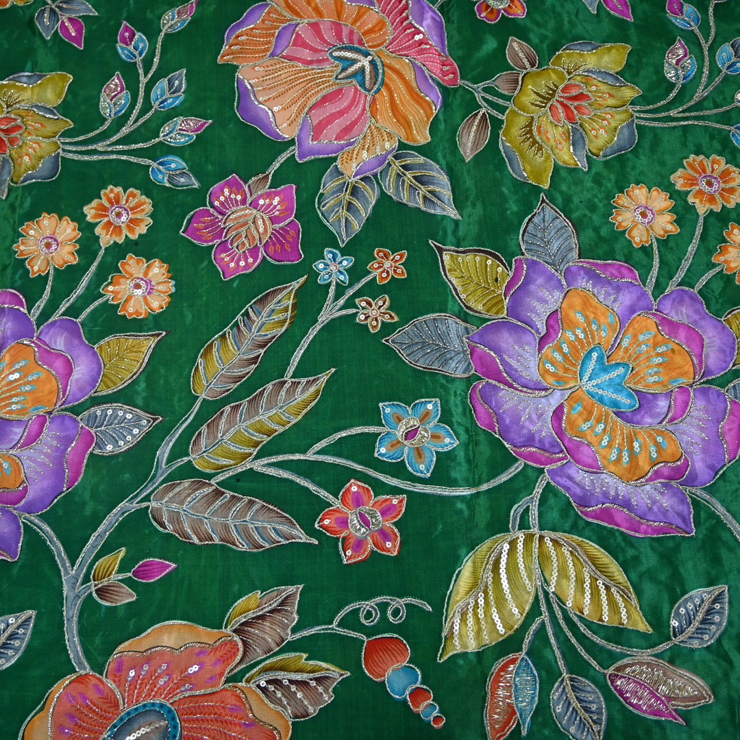 Crape Position Print Zari Sequence Embroidery Fabrics