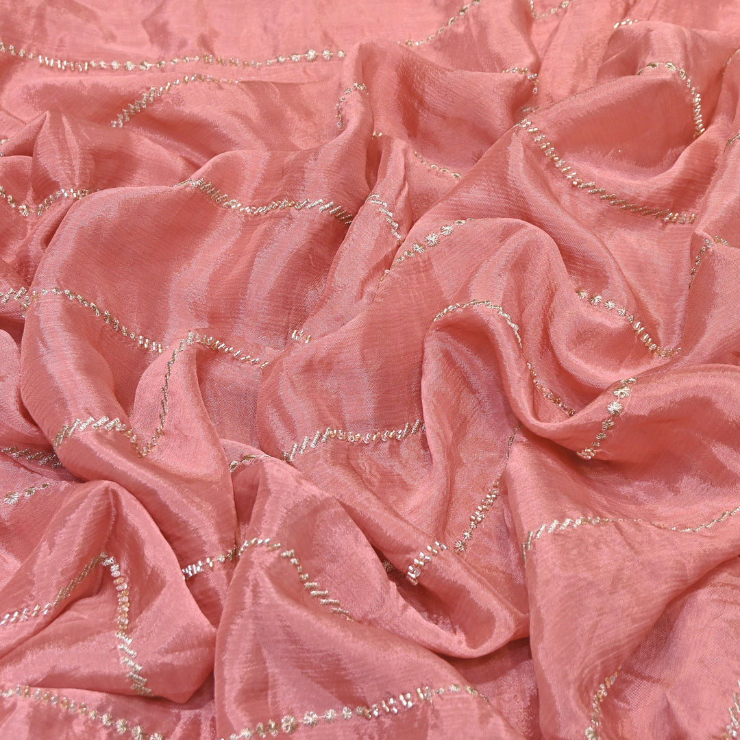 Premium Chinon Zari & Moti Work  Stripe Embroidery Fabric | Designer Fabric - V2616C-2