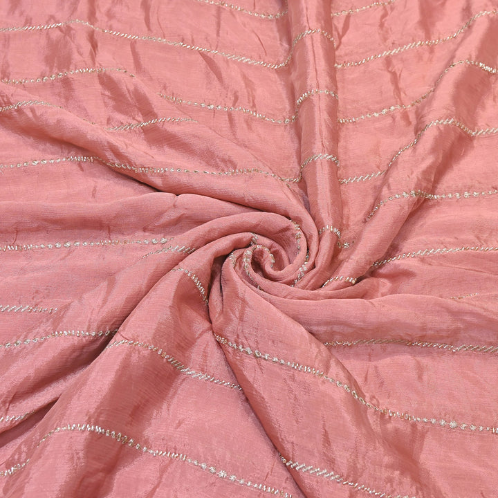 Premium Chinon Zari & Moti Work  Stripe Embroidery Fabric | Designer Fabric - V2616C-2