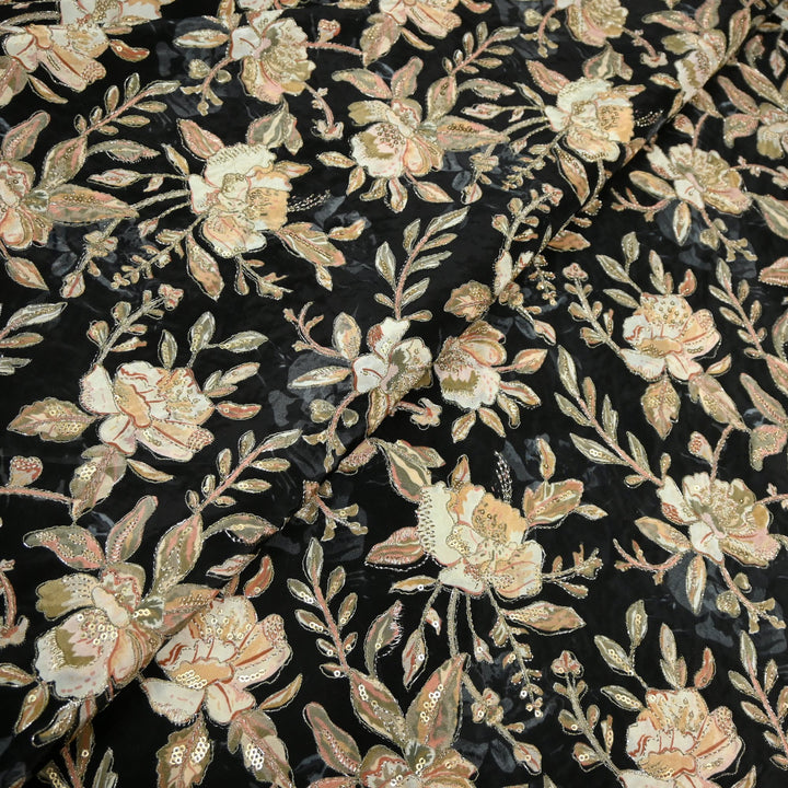 Beautiful Designer Crepe Position Prints, Zari & Sequin Embroidery Fabrics