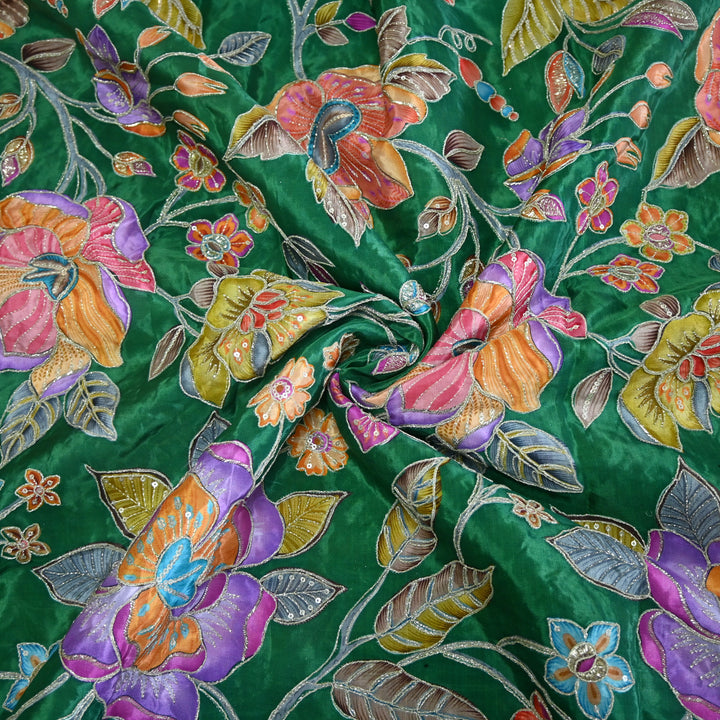 Crape Position Print Zari Sequence Embroidery Fabrics