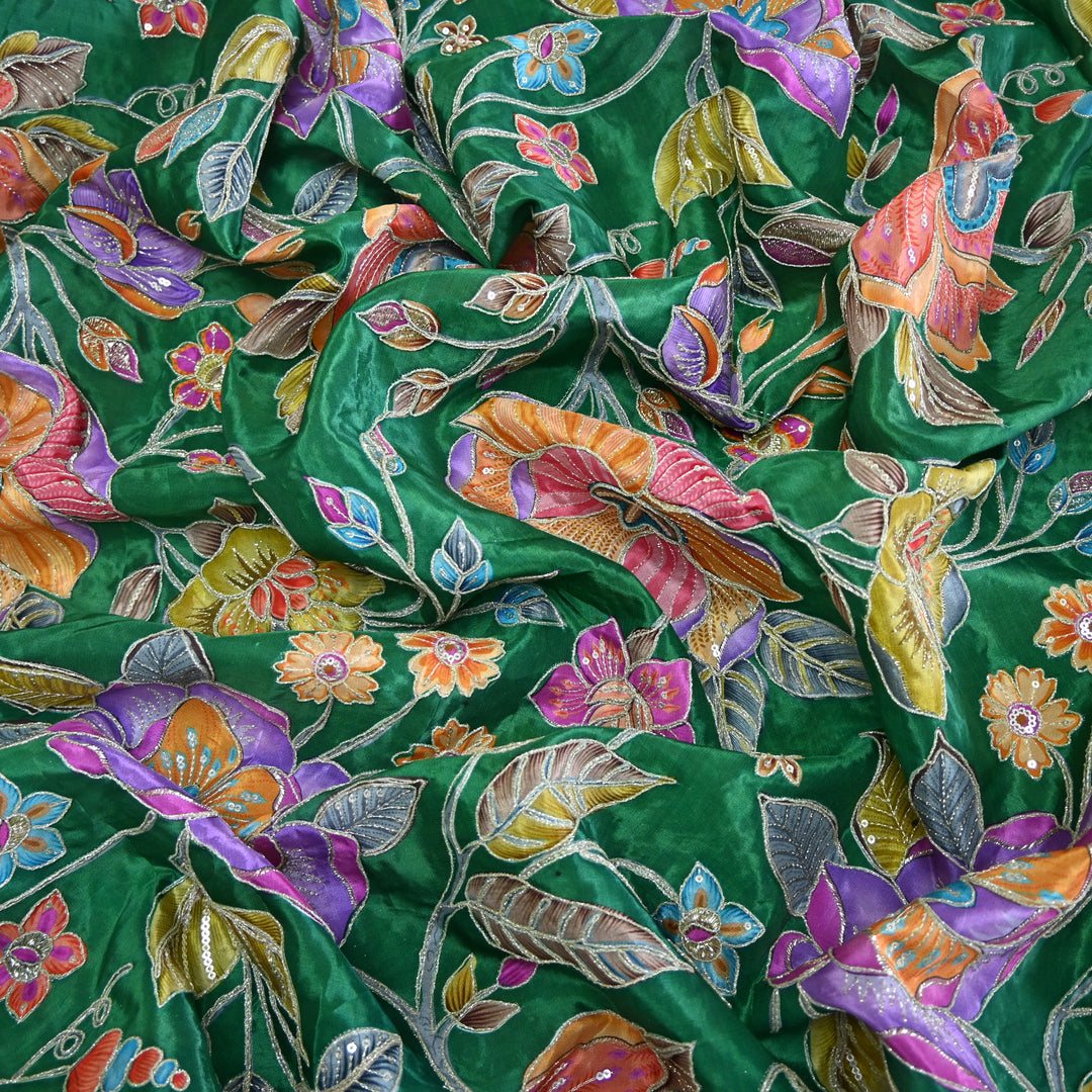 Crape Position Print Zari Sequence Embroidery Fabrics