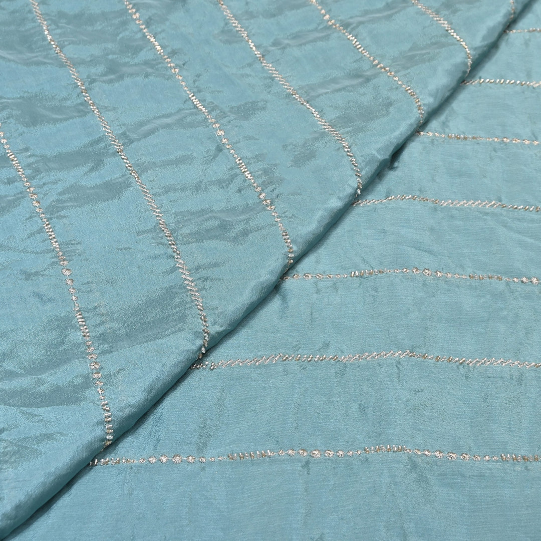 Premium Chinon Zari & Moti Work  Stripe Embroidery Fabric | Designer Fabric - V2616C-3