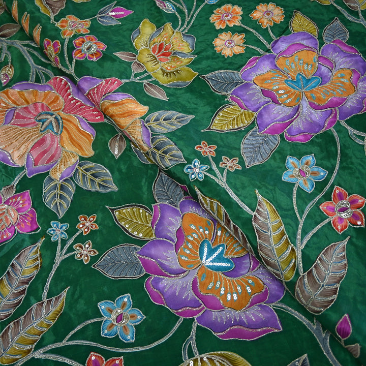 Crape Position Print Zari Sequence Embroidery Fabrics