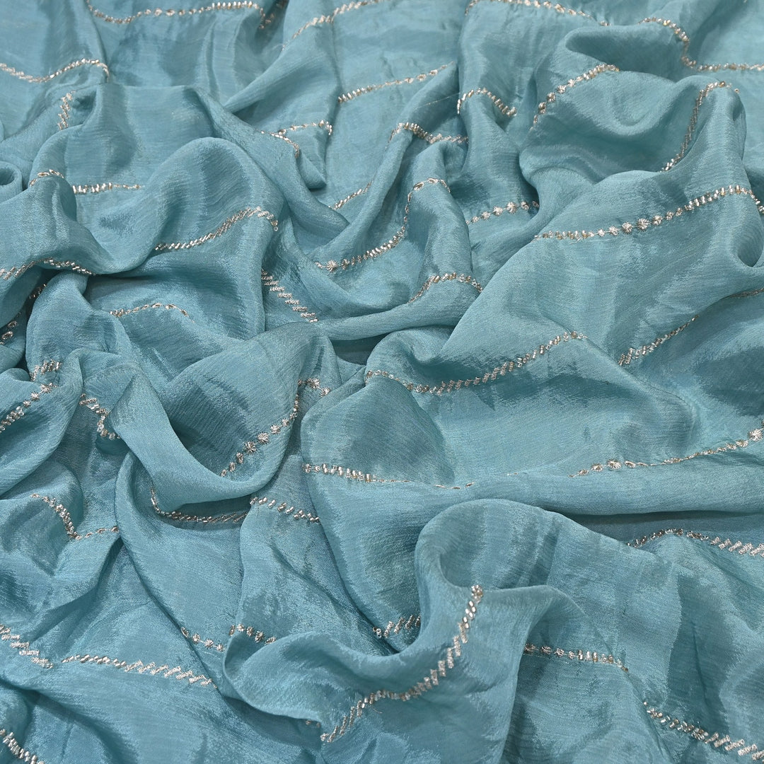 Premium Chinon Zari & Moti Work  Stripe Embroidery Fabric | Designer Fabric - V2616C-3
