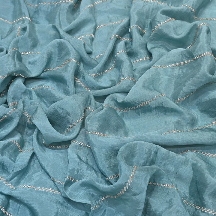 Premium Chinon Zari & Moti Work  Stripe Embroidery Fabric | Designer Fabric - V2616C-3
