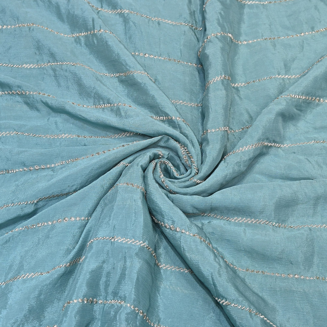 Premium Chinon Zari & Moti Work  Stripe Embroidery Fabric | Designer Fabric - V2616C-3