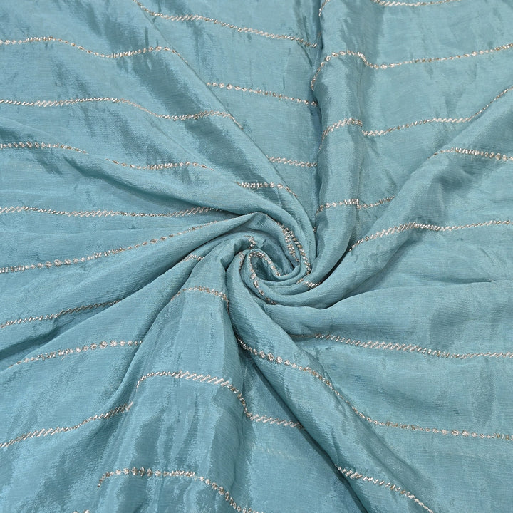 Premium Chinon Zari & Moti Work  Stripe Embroidery Fabric | Designer Fabric - V2616C-3