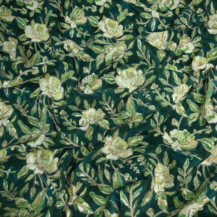 Beautiful Designer Crepe Position Prints, Zari & Sequin Embroidery Fabrics
