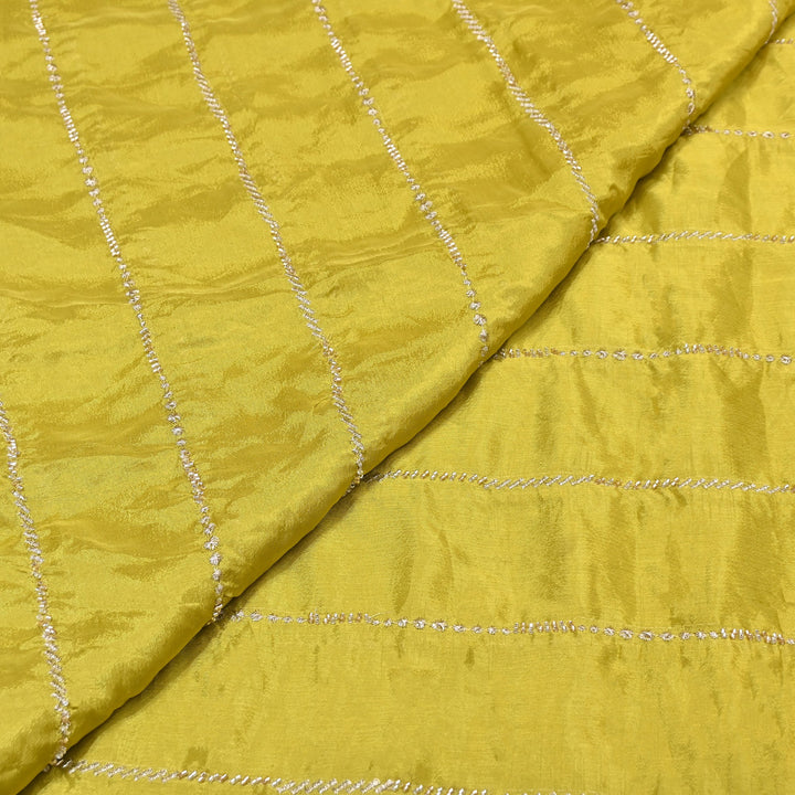 Premium Chinon Zari & Moti Work  Stripe Embroidery Fabric | Designer Fabric - V2616C-4