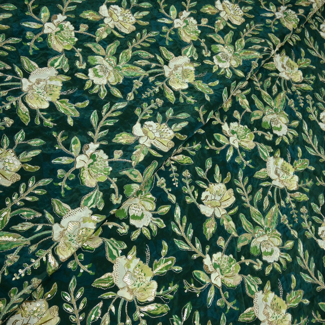 Beautiful Designer Crepe Position Prints, Zari & Sequin Embroidery Fabrics