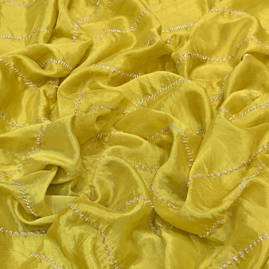Premium Chinon Zari & Moti Work  Stripe Embroidery Fabric | Designer Fabric - V2616C-4
