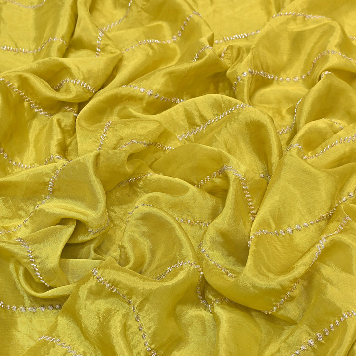 Premium Chinon Zari & Moti Work  Stripe Embroidery Fabric | Designer Fabric - V2616C-4