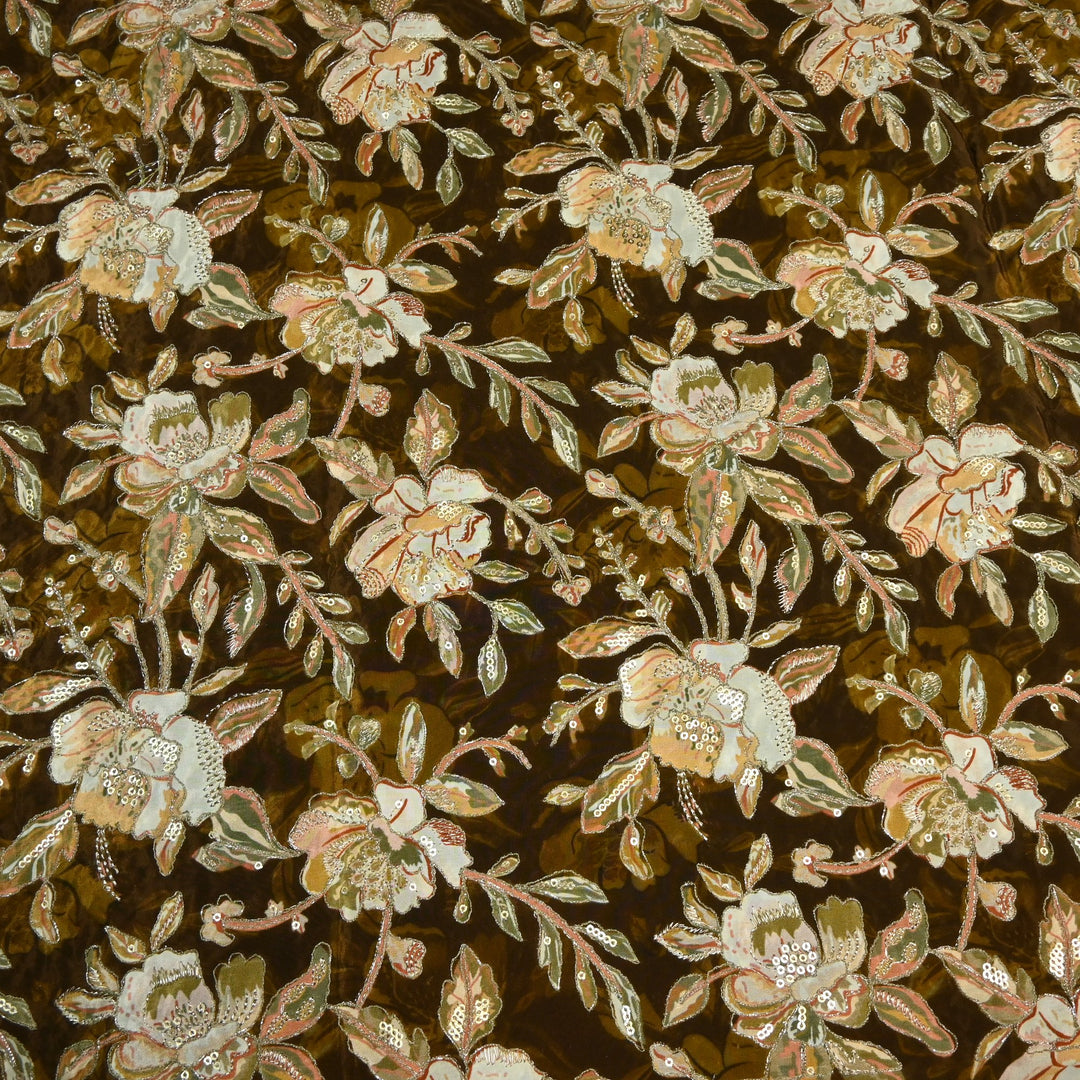 Beautiful Designer Crepe Position Prints, Zari & Sequin Embroidery Fabrics