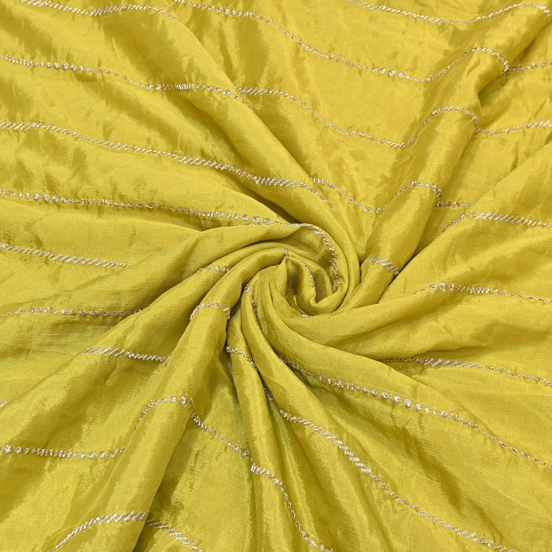 Premium Chinon Zari & Moti Work  Stripe Embroidery Fabric | Designer Fabric - V2616C-4