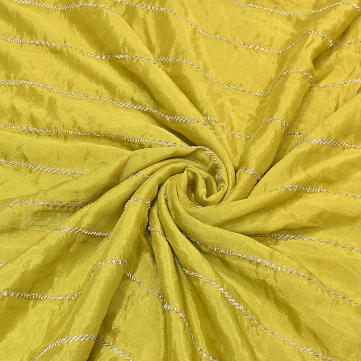 Premium Chinon Zari & Moti Work  Stripe Embroidery Fabric | Designer Fabric - V2616C-4