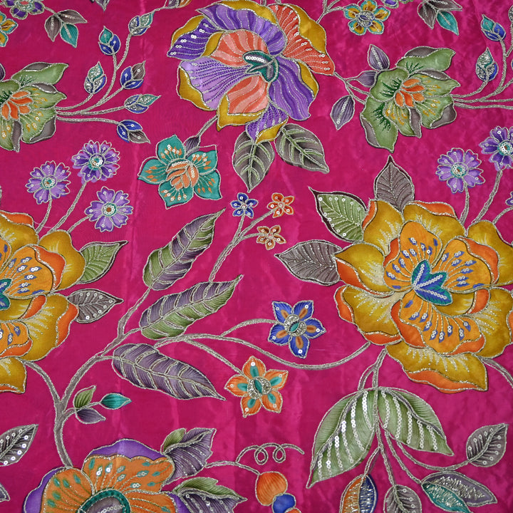 Crape Position Print Zari Sequence Embroidery Fabrics