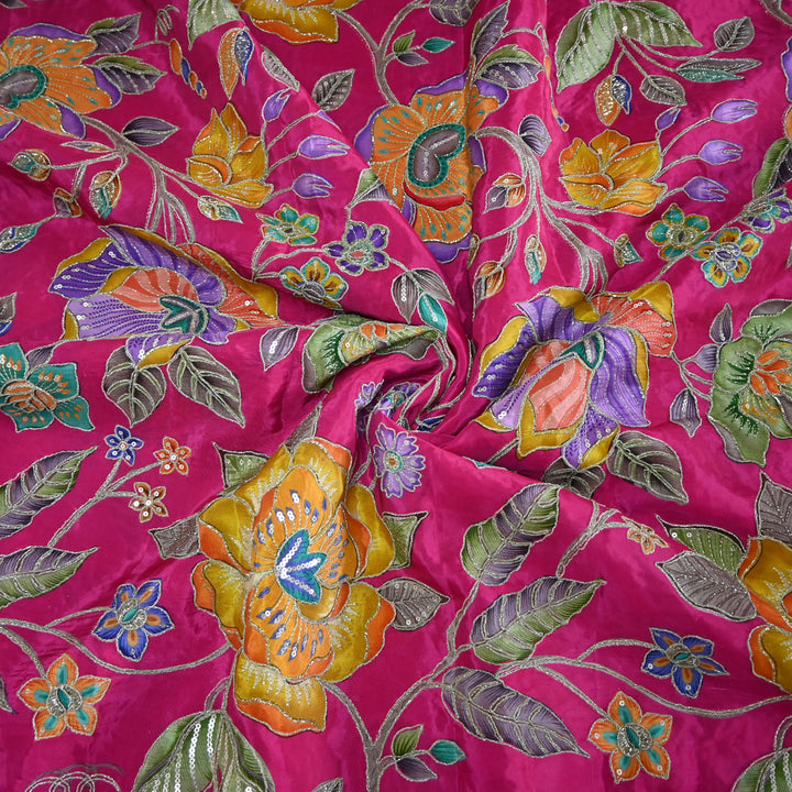 Crape Position Print Zari Sequence Embroidery Fabrics