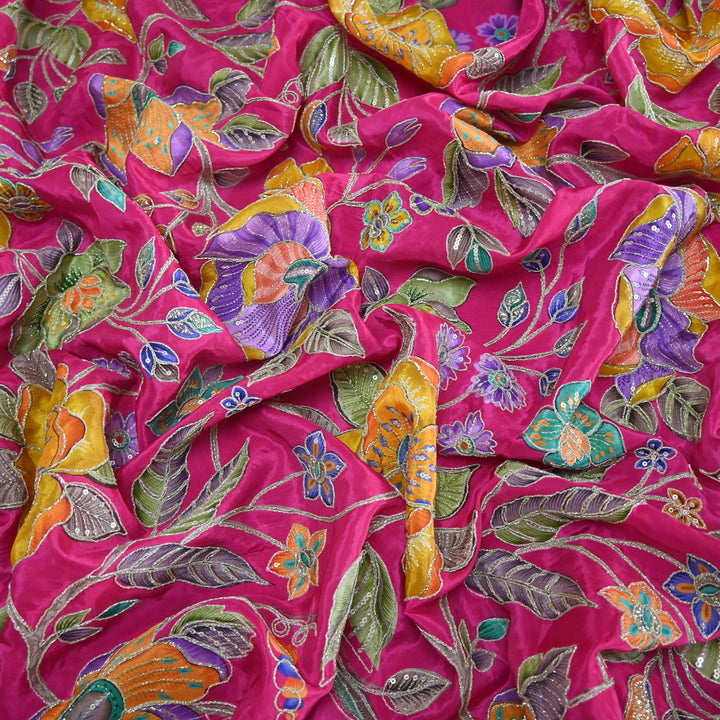 Crape Position Print Zari Sequence Embroidery Fabrics