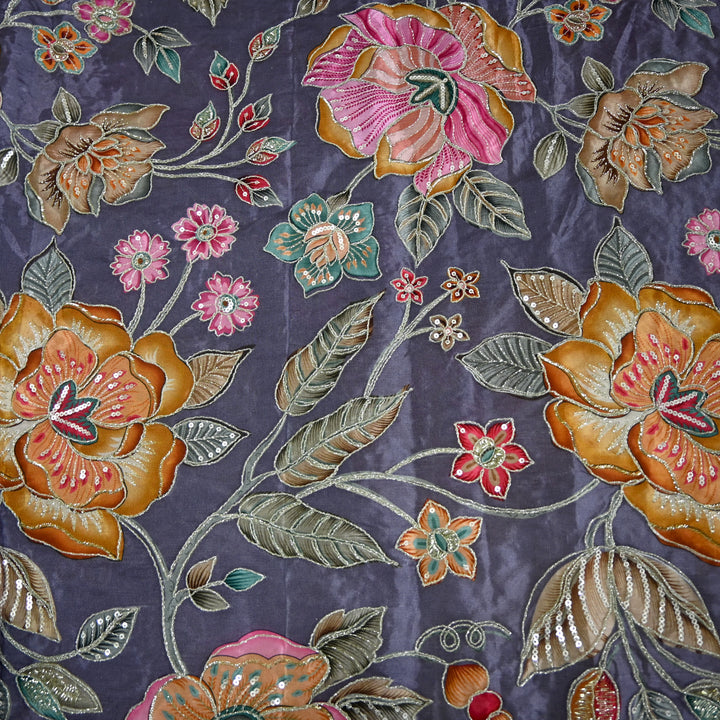 Crape Position Print Zari Sequence Embroidery Fabrics