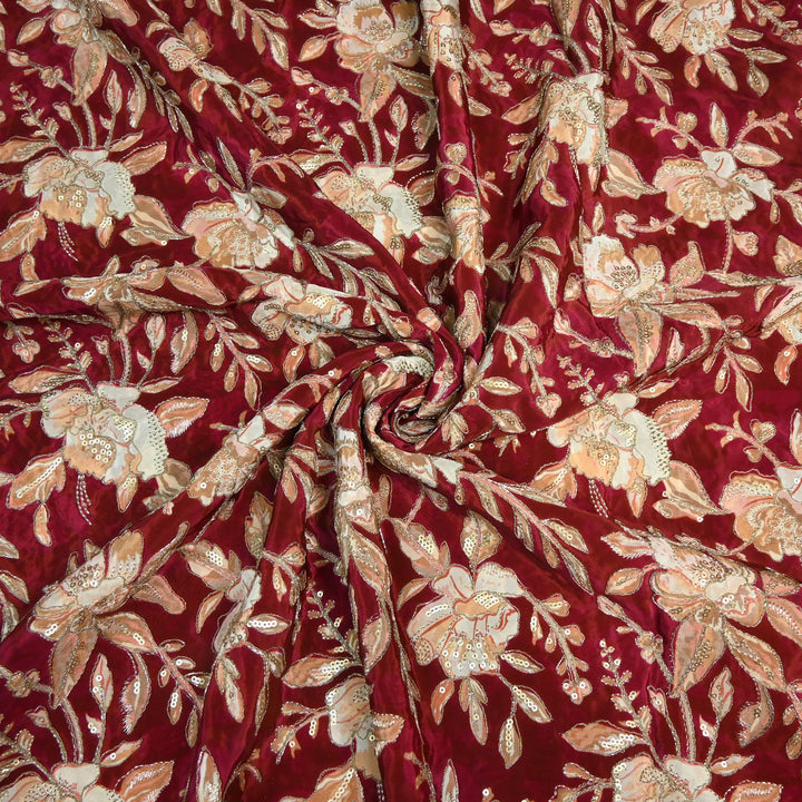 Beautiful Designer Crepe Position Prints, Zari & Sequin Embroidery Fabrics