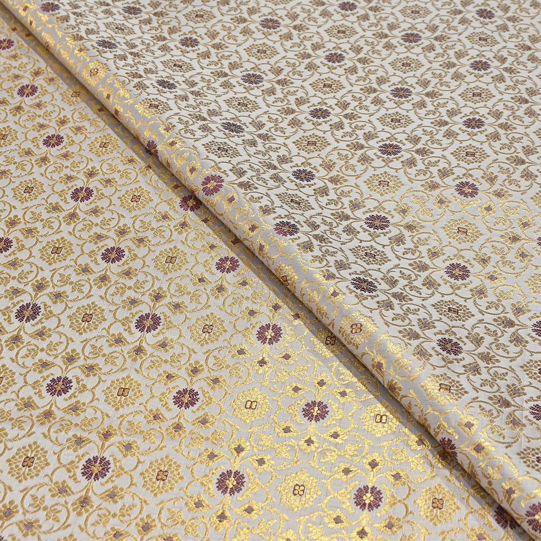 Premium Satin Zari Ideal Brocade Fabric | Luxury Traditional Designer Brocade Fabric | HS0081-2