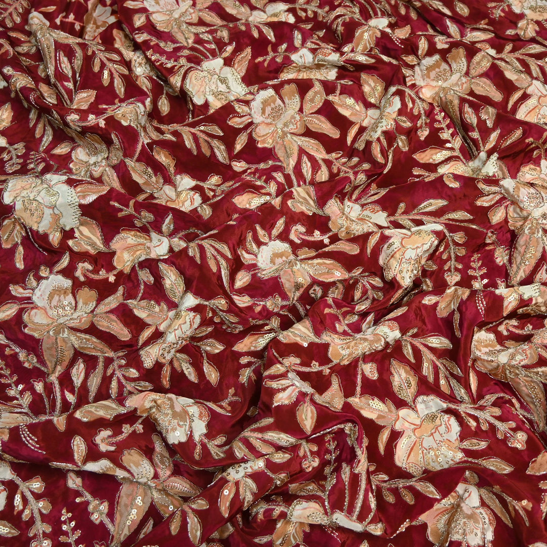 Beautiful Designer Crepe Position Prints, Zari & Sequin Embroidery Fabrics