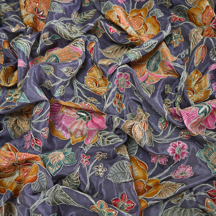 Crape Position Print Zari Sequence Embroidery Fabrics