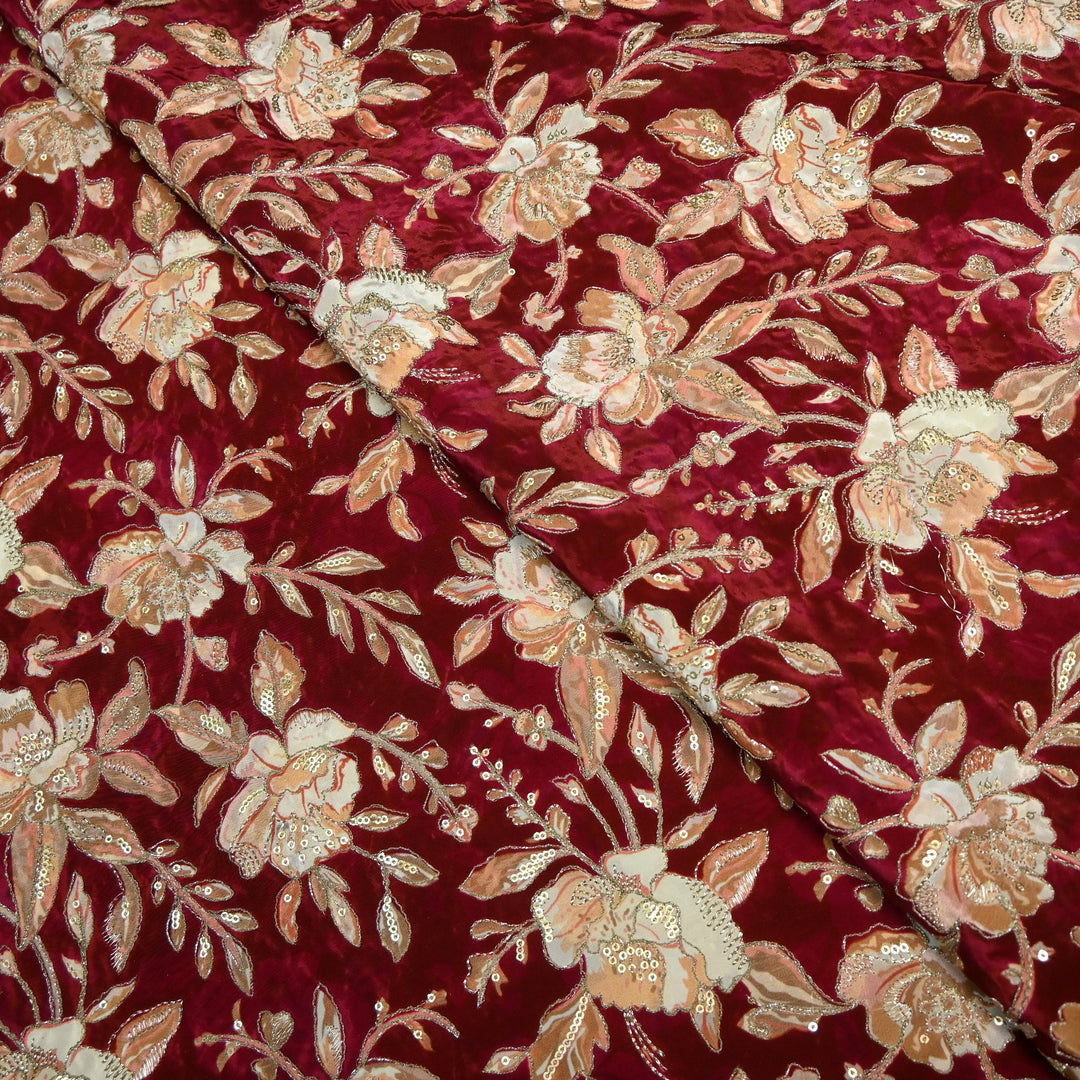 Beautiful Designer Crepe Position Prints, Zari & Sequin Embroidery Fabrics